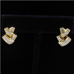 18K Yellow Gold And Diamond Earring Princess Shape Diamond(invisible Setting)- 1.36ct baguette Shape