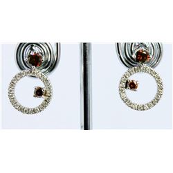 14K WHITE GOLD EARRING 3.70GRAM  DIAMOND 0.35CT/ BROWN DIAMOND 0.62CT