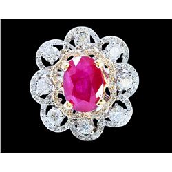 GIA 4.04CT NATURAL BURMA RUBY(NO LEAD FILLING) 14K WHITE GOLD RING