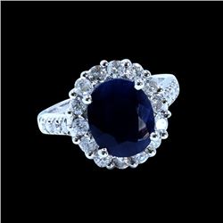 4.57CT NATURAL CEYLON BLUE SAPPHIRE 14K WHITE GOLD RING