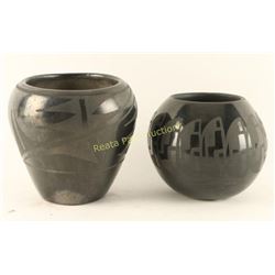 Collection of 2 Blackware Santa Clara Pots