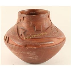 Carved Santa Clara Redware Bowl