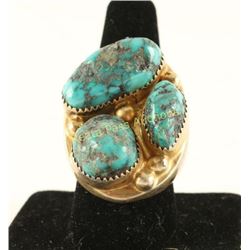 Large Navajo Men's 3 Stone Turquoise Ring