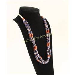 Cobalt Chevron Trade Bead Necklace