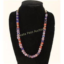Cobalt Chevron Trade Bead Necklace