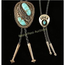2 Turquoise & Sterling Bolo Ties
