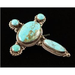 Sterling Silver & Turquoise Cross Pin