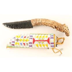 Obsidian Knife with Beaded Sheath