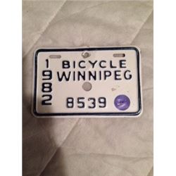 1982 Winnipeg Bicycle Plate