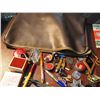 Image 4 : Leather Bag Full Of Misc, Old Maps, Pins, Pens, Rings, Texaco, Fish Hooks