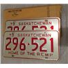 Image 1 : 1973 Matched Pair Saskatchewan Plates, Home Of The RCMP