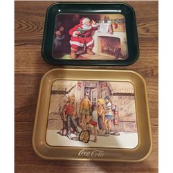 Lot Of 2 Coca-Cola Trays, Santa