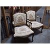 Image 1 : Pair Of Queen Anne Brocade Arm Side Chairs