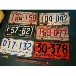 Saskatchewan Licence Plates (6) (1947, '55, '58, '76)
