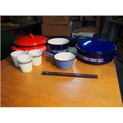 Enamel Pots W/ Some Pyrex Glasses