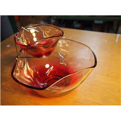 Chip ‘N Dip Bowl, Red Tinted Glass