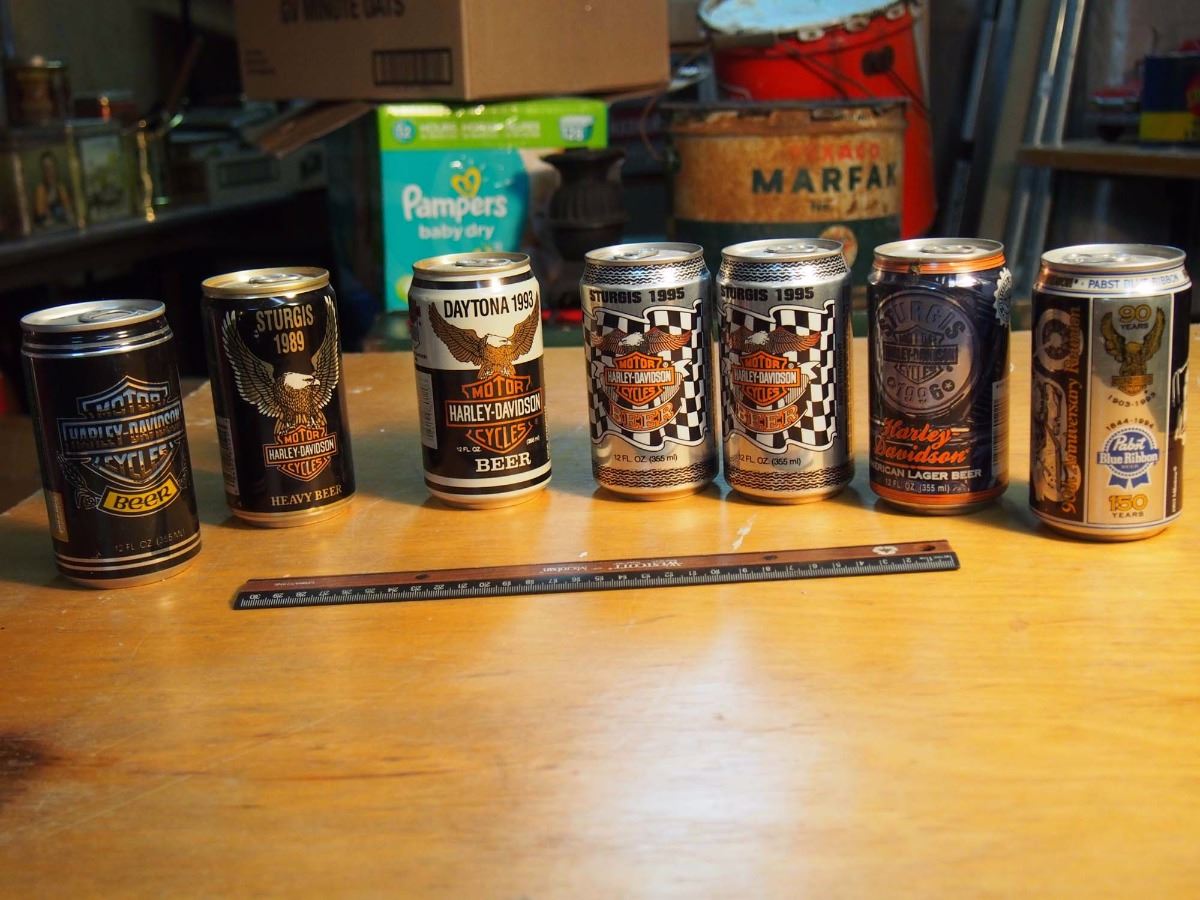 Unopened Harley Davidson Beer Cans (1984,1989,1993,1995,1996, 90th