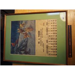 Framed Advertising Calendar (1945 WJ Thom, Cockshut farm equipment, Swift Current Saskatchewan, 22” 