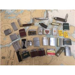 Large Lot Of Vintage Lighters And Pocket Knives (vary in condition)