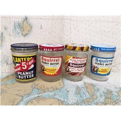 Vintage Peanut Butter Jars (4) Incl. Squirrel Bacon Flavor
