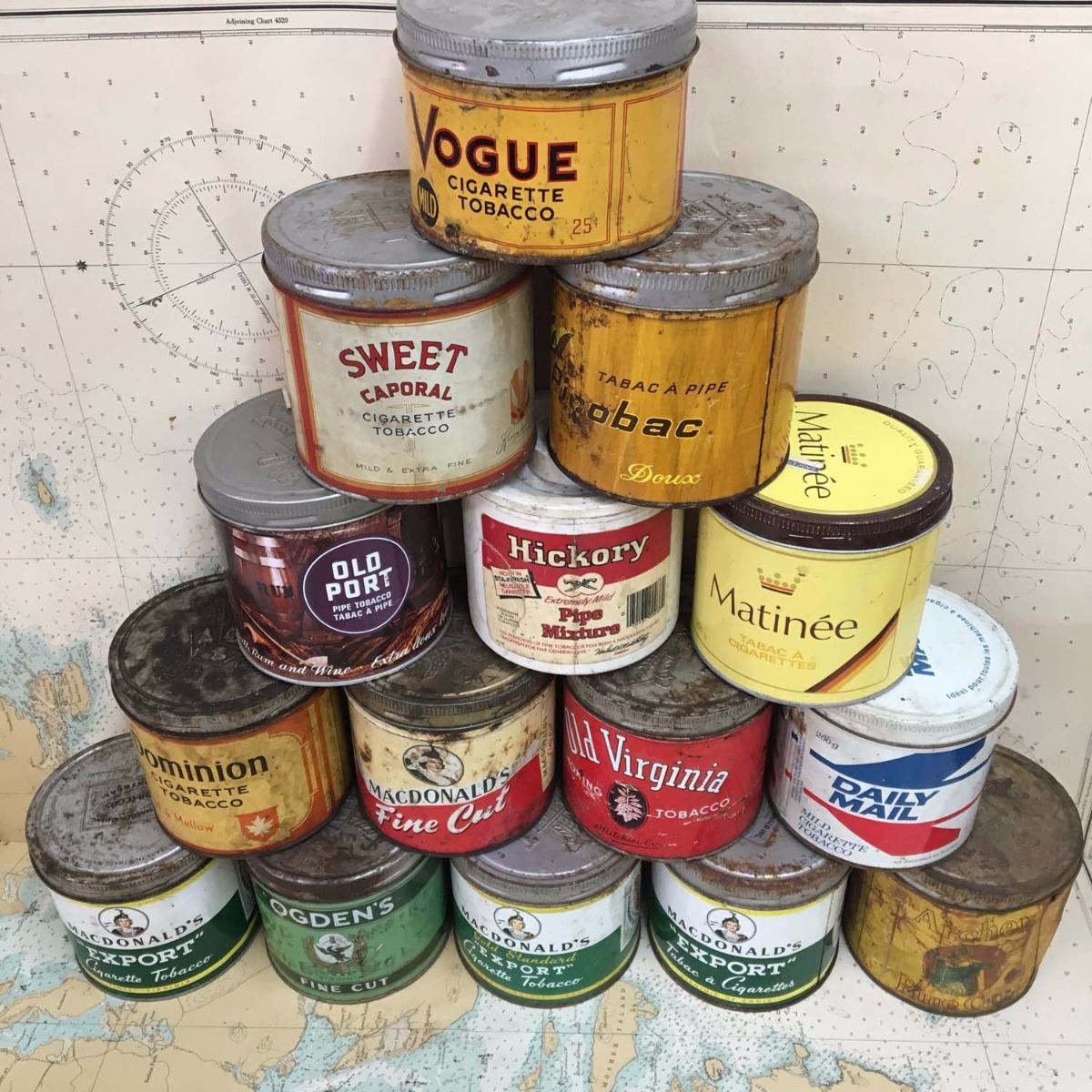 Lot Of Vintage Tobacco Tin Cans (15), (Vary In Condition)