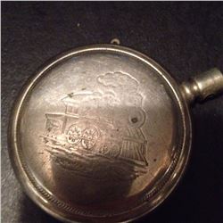 Metal Pocket Watch Case, Railway W/ Train On Back