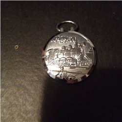 Metal Pocket Watch W/ Train On Back