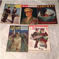 1930’s-40’s Liberty Magazines (5) (Military Covers, Hockey Photos)
