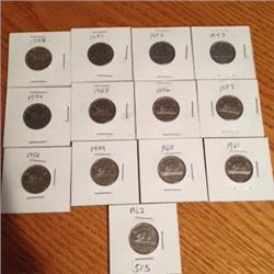 Nickels (13) (10 1950’s, 3 1960’s)