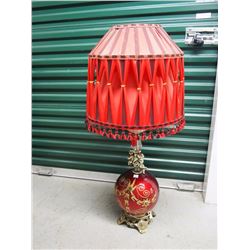 Fancy Red Electric Lamp W/ Matching Shade 40”, Working