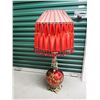 Image 1 : Fancy Red Electric Lamp W/ Matching Shade 40”, Working