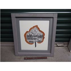 Wayne Wilton Art Piece, Watercolor Pressed on Rhubarb Leaf, Isolation, W/ Frame, 21”x23”