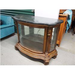 Marble Topped, Curved Glass Cabinet, W/ Lions Paw Feet, 46”x37”x19”