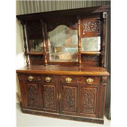 Antique Wooden Cabinet With Mirror, 2 Pieces, 64”x22”x78”