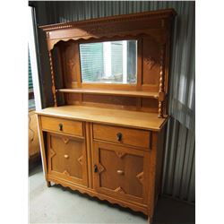 Antique Wooden 2 Part Cabinet With Mirror, Needs Work (Missing Some Hardware), 54”x18”x73”