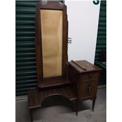 Antique Makeup Dresser, 2 Parts, Needs Work, 40”x19”x70”