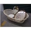 Image 1 : Wicker Basket W/ Trays And Enamelware