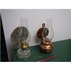 Two Oil Lamps (2) (One Brass, One Glass)