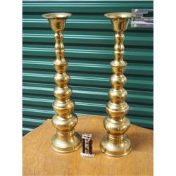Two Large Brass Candlestick Holders and Table Lighter (2)