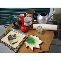 Lot of Misc (Master Mason Tin, Carnival Glass Candy Dish, 1956 Calendar etc;)