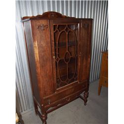 Antique Wood China Cabinet Glass Door with Drawer