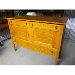 Antique Wood Hutch with Three Drawers, Two Doors. And Matching Mirror (50"x21"x38")