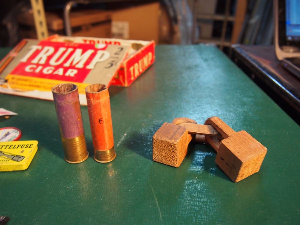 Shell Match Trump Cigar Box Full Of Misc (Stamps, Fuse Tin, Shotgun Shell Match ...