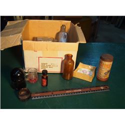 Lot Of Misc. Glass (Coloured Glass Insulator, Mini Beer Bottle, Etc.)