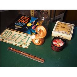 Lot Of Misc. (Led Zepplin Clock, Golf Clock, Alberta Licence Plate, Records Etc.)
