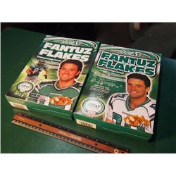 Lot of Fantuz Flakes Cereal Boxes (2), Unopened (Home & Away Jersey On Box Fronts)
