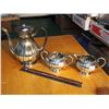 Image 1 : Silver Plate Tea Service, Teapot, Cream, Sugar