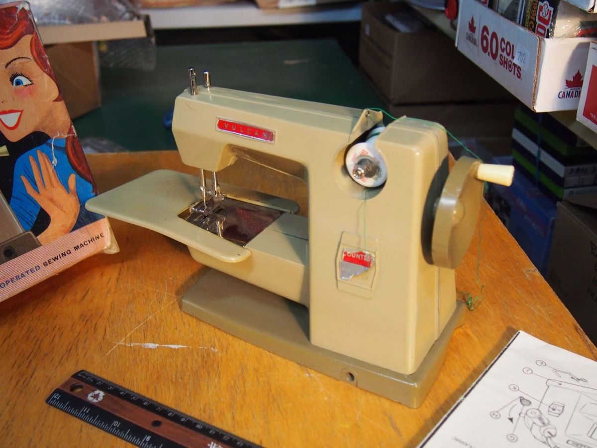 Vulcan Child’s Hand Operated Sewing Machine, Original Box, W/ Manual
