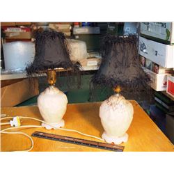 Pair Of Pink Glass Dresser Lamps With Shades