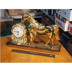 Sessions Clock, Brass Horse And Clock On Metal Base